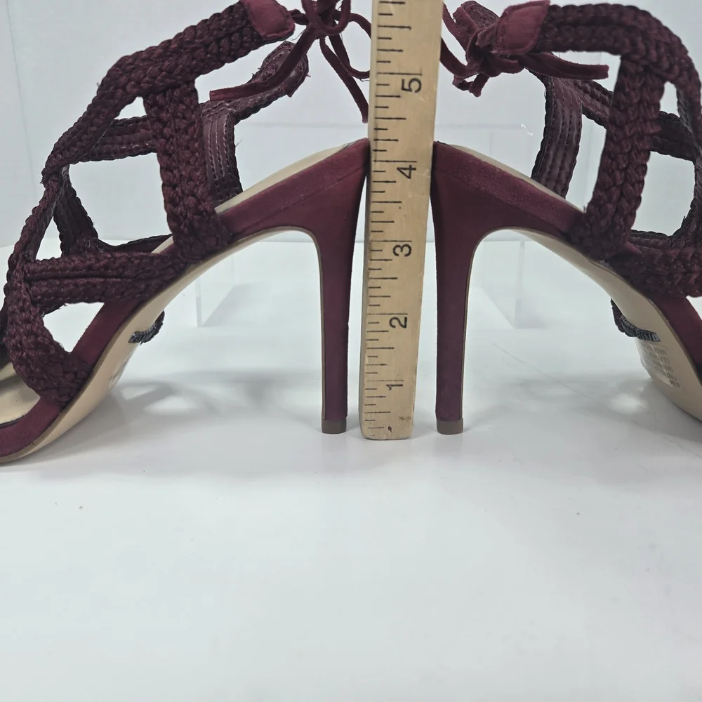 Gianni Bini Lauren Marie Suede Burgundy Braided LaceUp Stiletto Sandals Size 8.5